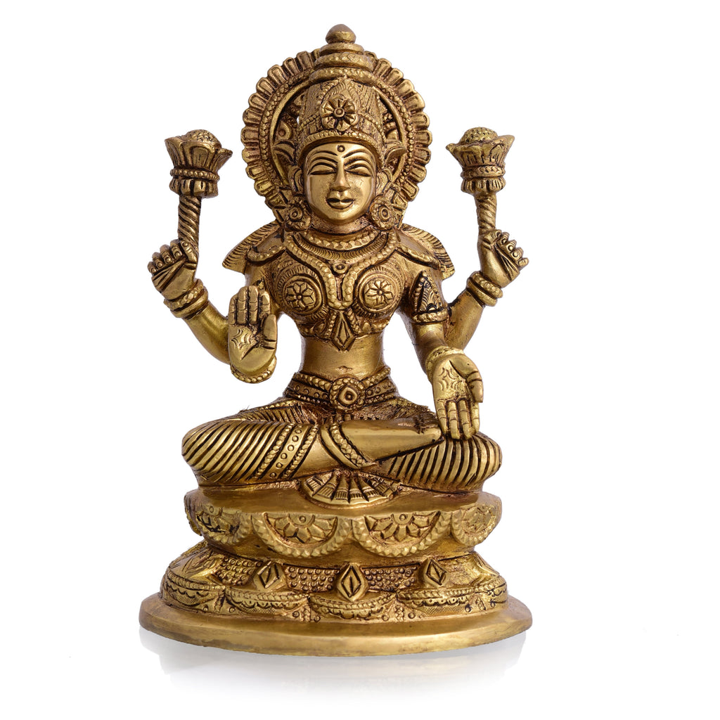 Brass Goddess Sitting Lakshmi Idol (7 Inch) Vedansh Craft