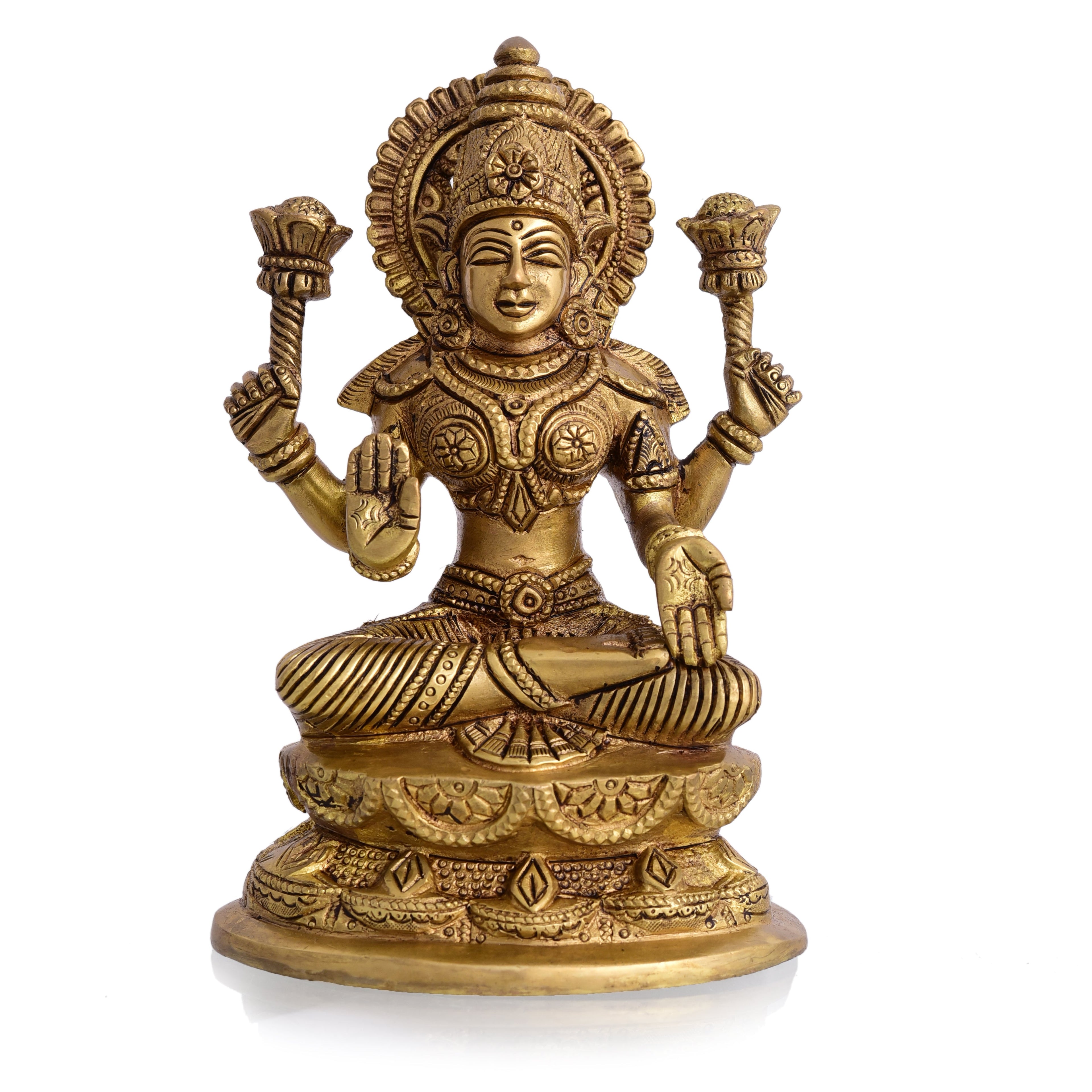 Brass Goddess Sitting Lakshmi Idol (7 Inch) Vedansh Craft