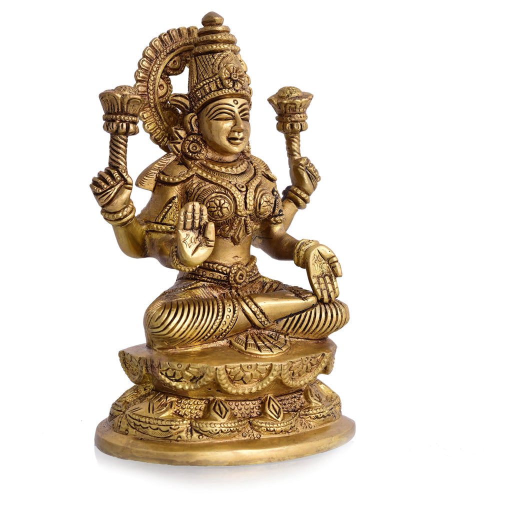 Brass Goddess Sitting Lakshmi Idol (7 Inch) Vedansh Craft
