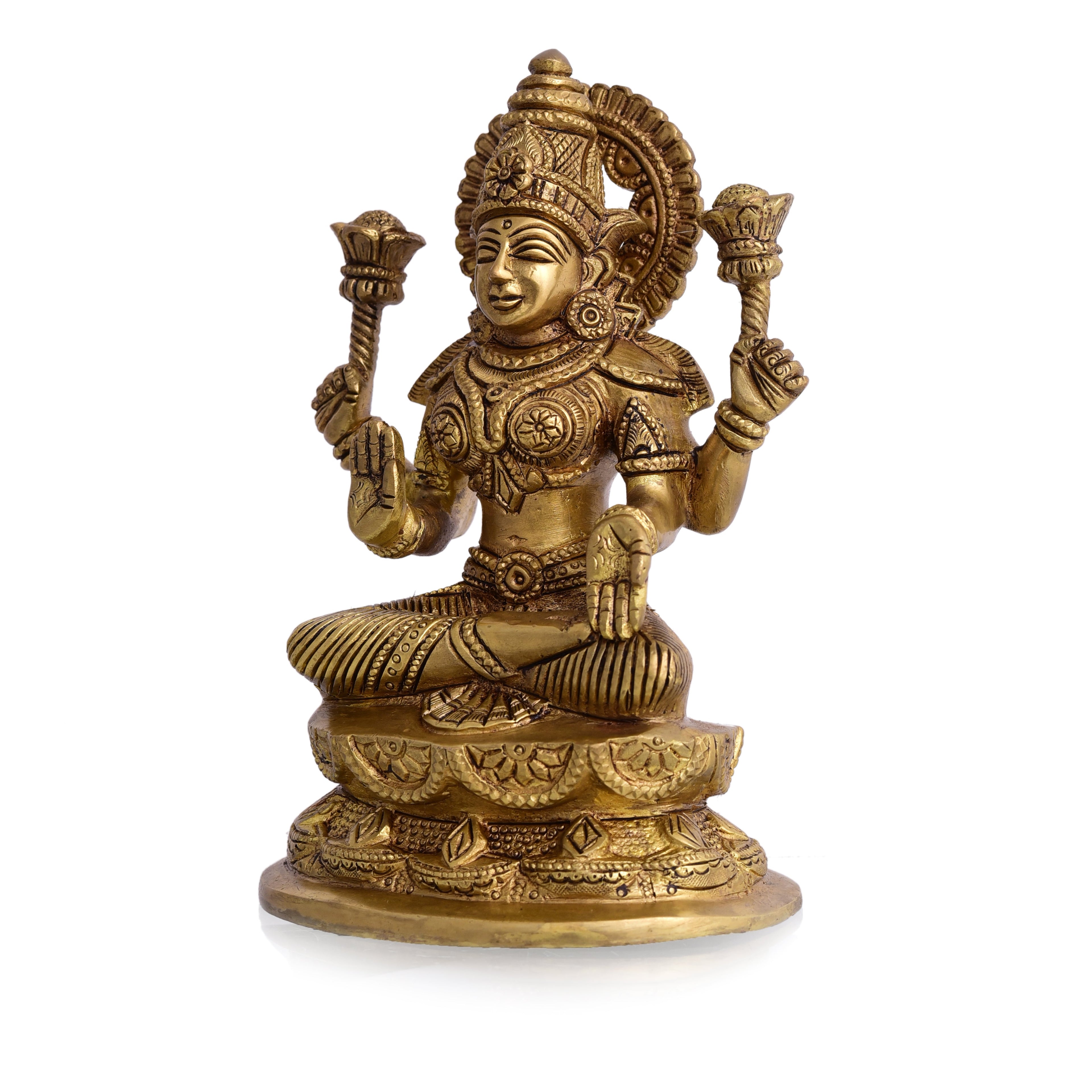 Brass Goddess Sitting Lakshmi Idol (7 Inch) Vedansh Craft