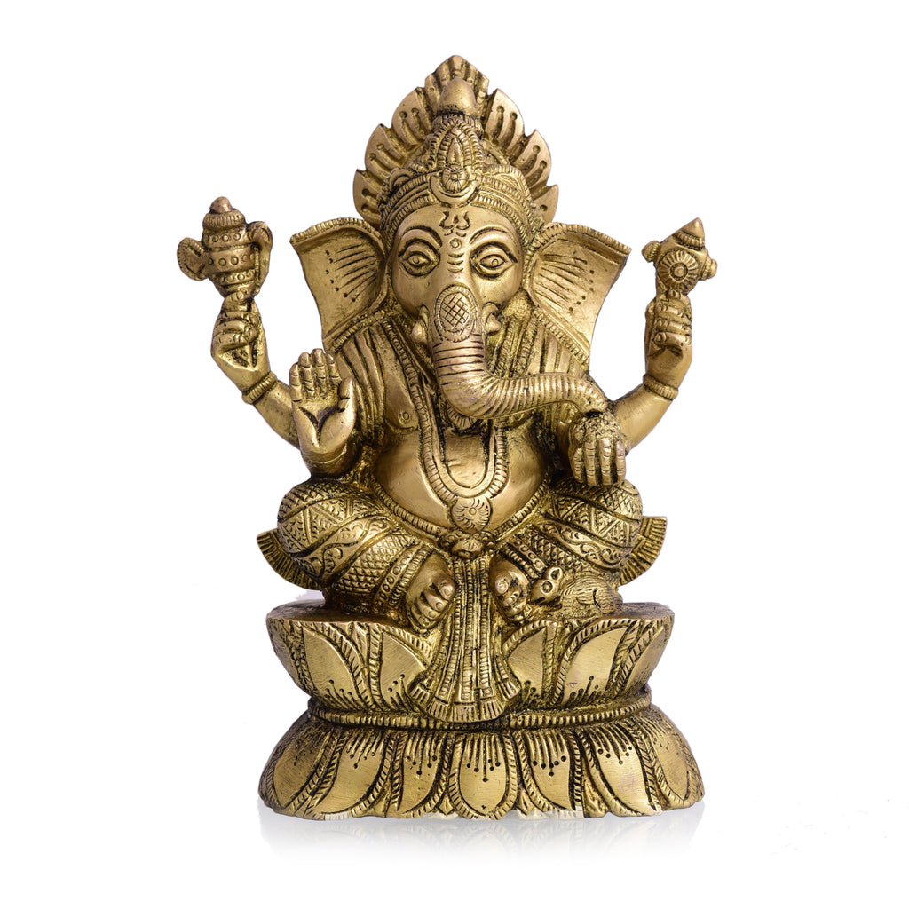 Brass Lord Sitting Ganesha Idol (7.2 Inch) Vedansh Craft