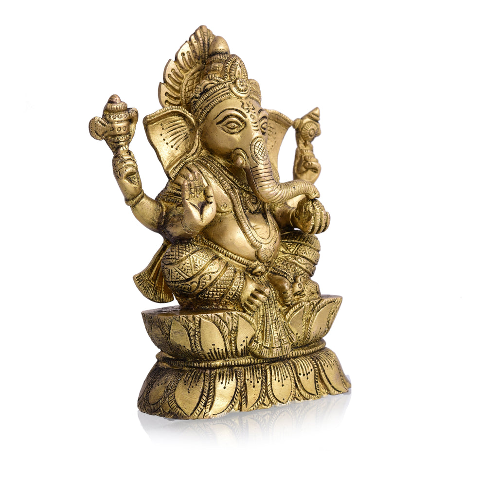 Brass Lord Sitting Ganesha Idol (7.2 Inch) Vedansh Craft