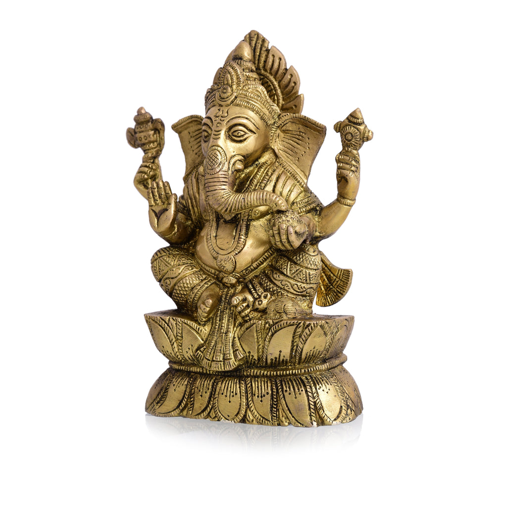 Brass Lord Sitting Ganesha Idol (7.2 Inch) Vedansh Craft