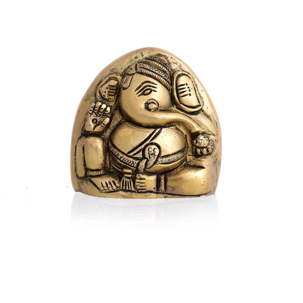 Brass Coconut Shape Sitting Ganesha Idol (2.2 Inch) Vedansh Craft