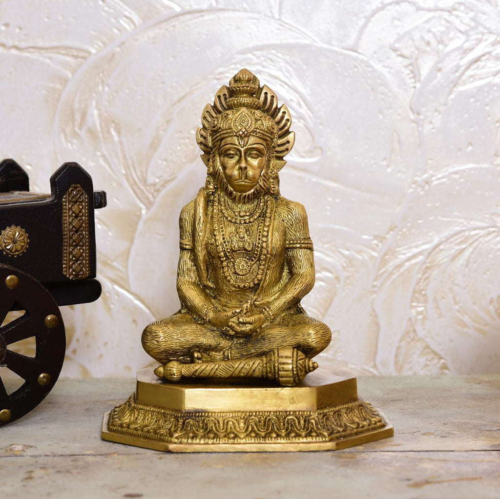 Brass Sitting Hanuman Idol (7 Inch) Vedansh Craft