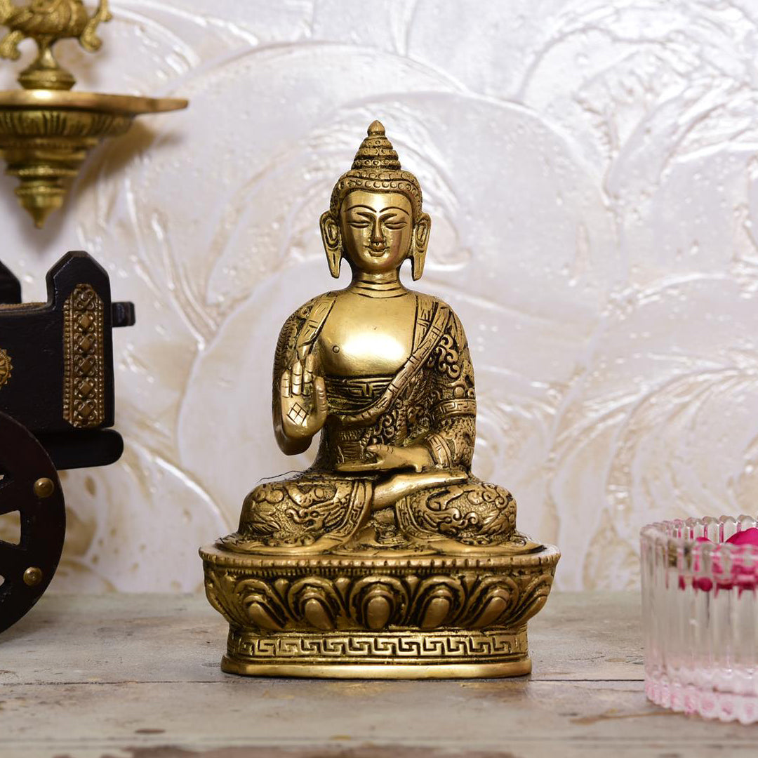 Brass Home Decor Buddha Sitting Idol (7 Inch) Vedansh Craft
