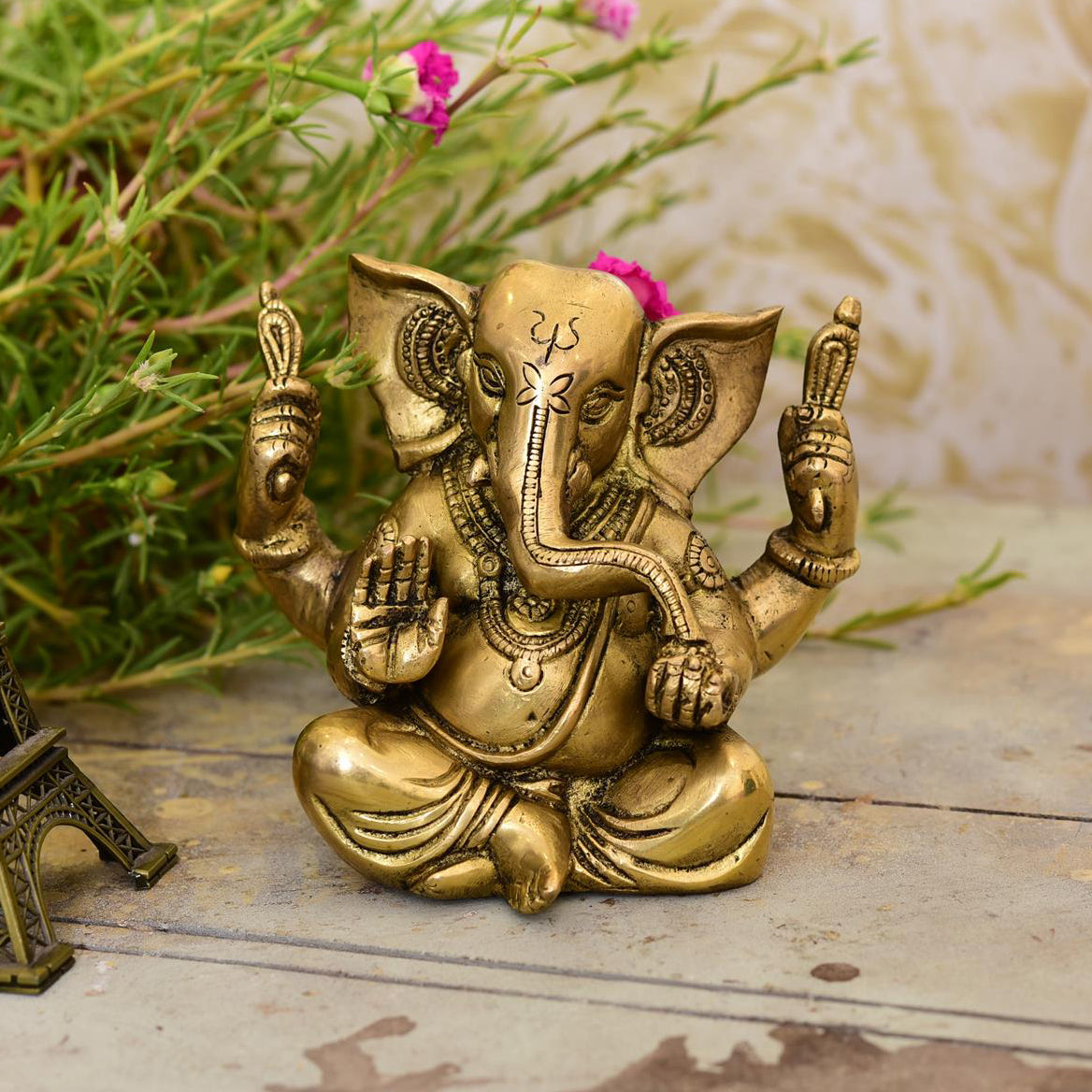 Brass Appu Ganesha With Big Ears Sitting Idol (4.5 Inch) Vedansh Craft