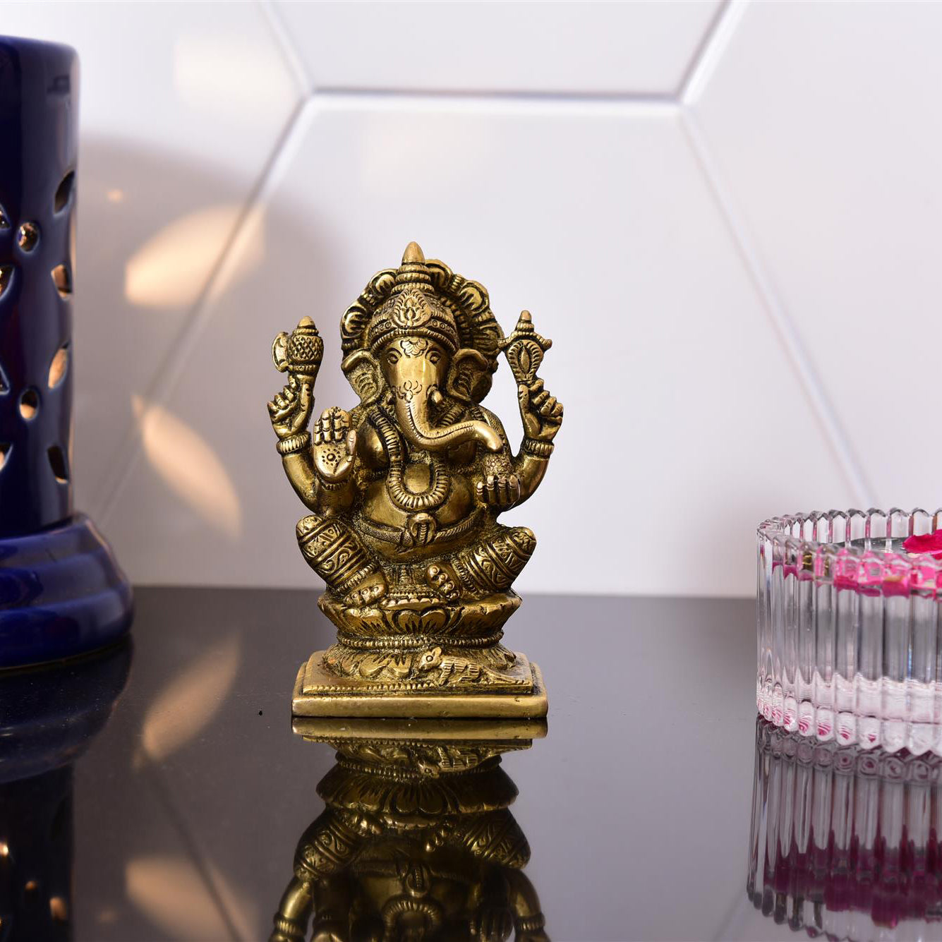 Brass Blessing Sitting Ganesha Idol (4.8 Inch) Vedansh Craft