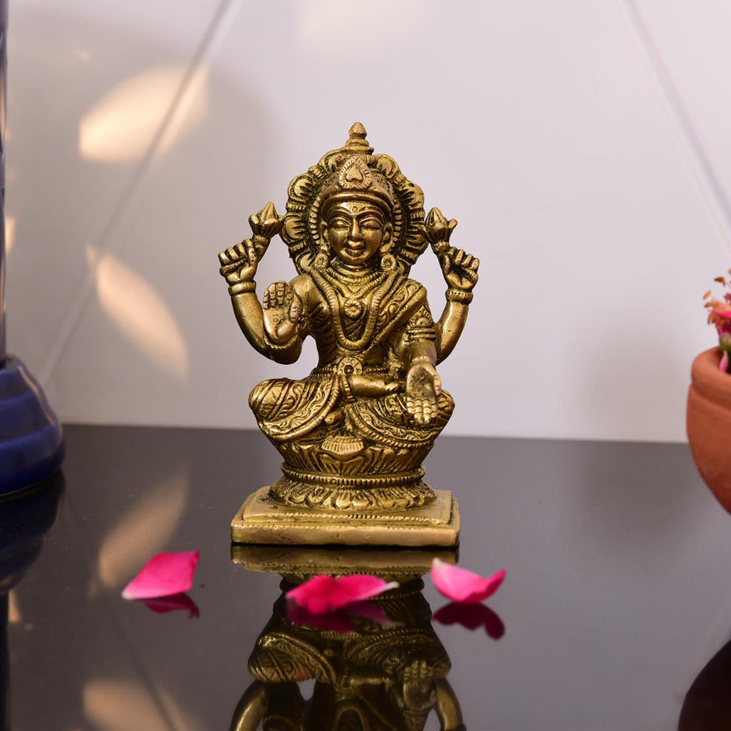 Brass Sitting Goddess Lakshmi Idol (4.5 Inch) Vedansh Craft
