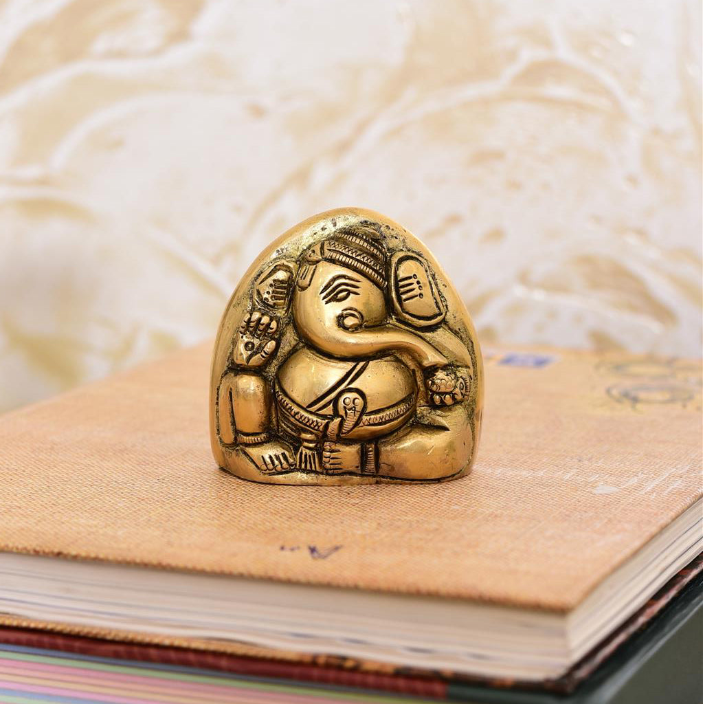 Brass Coconut Shape Sitting Ganesha Idol (2.2 Inch) Vedansh Craft