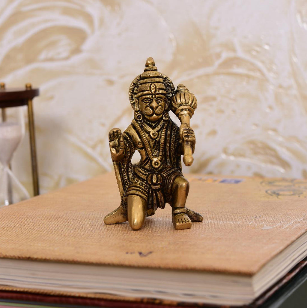 Brass Blessing Sitting Hanuman Idol (3.2 Inch) Vedansh Craft