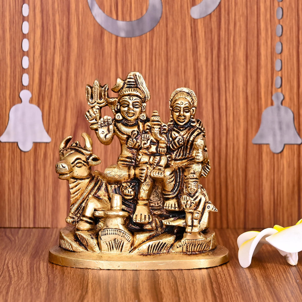 Brass Shiva Family Statue Sitting on Nandi (4.2 Inch) Vedansh Craft