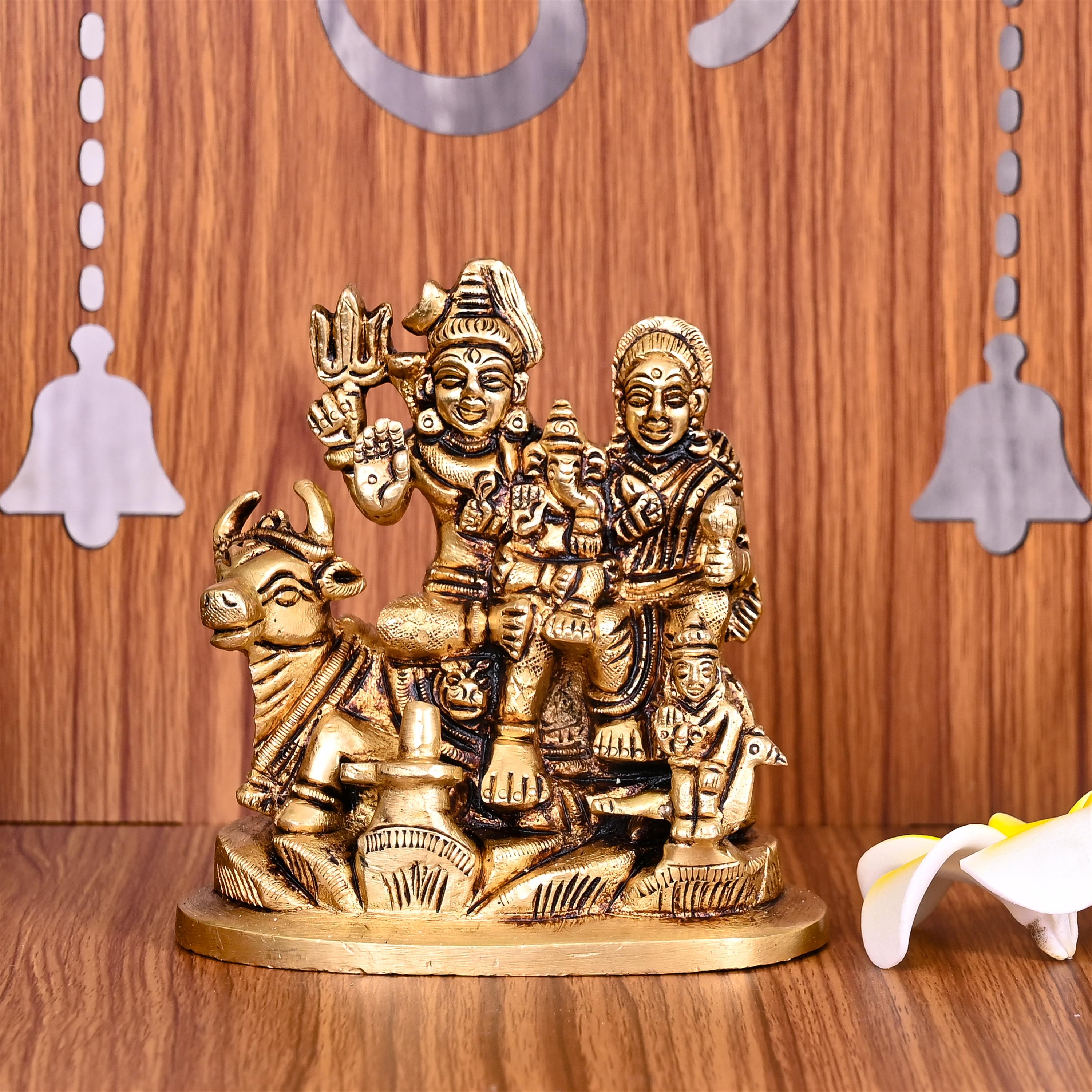 Brass Shiva Family Statue Sitting on Nandi (4.2 Inch) Vedansh Craft