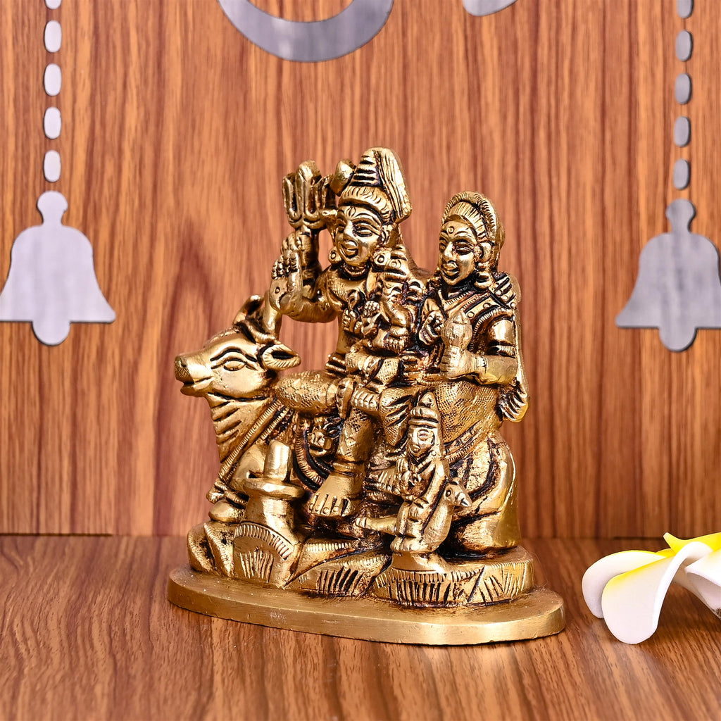 Brass Shiva Family Statue Sitting on Nandi (4.2 Inch) Vedansh Craft