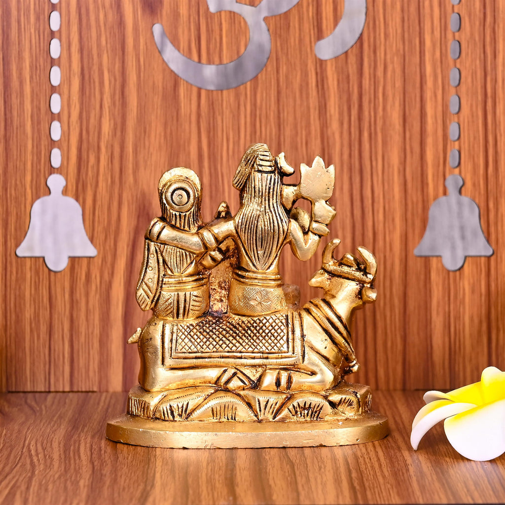 Brass Shiva Family Statue Sitting on Nandi (4.2 Inch) Vedansh Craft