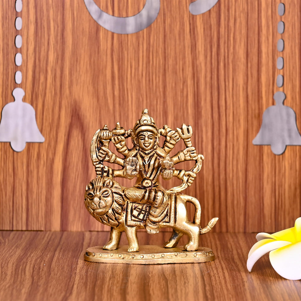 Brass Durga Devi Sitting On Lion Idol (3.5 Inch) Vedansh Craft