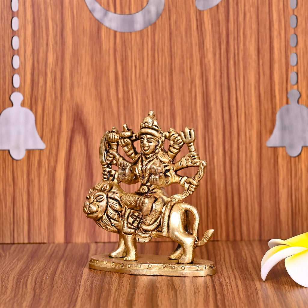 Brass Durga Devi Sitting On Lion Idol (3.5 Inch) Vedansh Craft