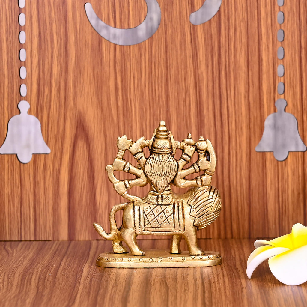 Brass Durga Devi Sitting On Lion Idol (3.5 Inch) Vedansh Craft