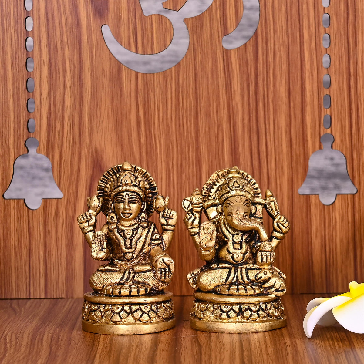 Brass Sitting Ganesha And Lakshmi Set (3.5 Inch) Vedansh Craft