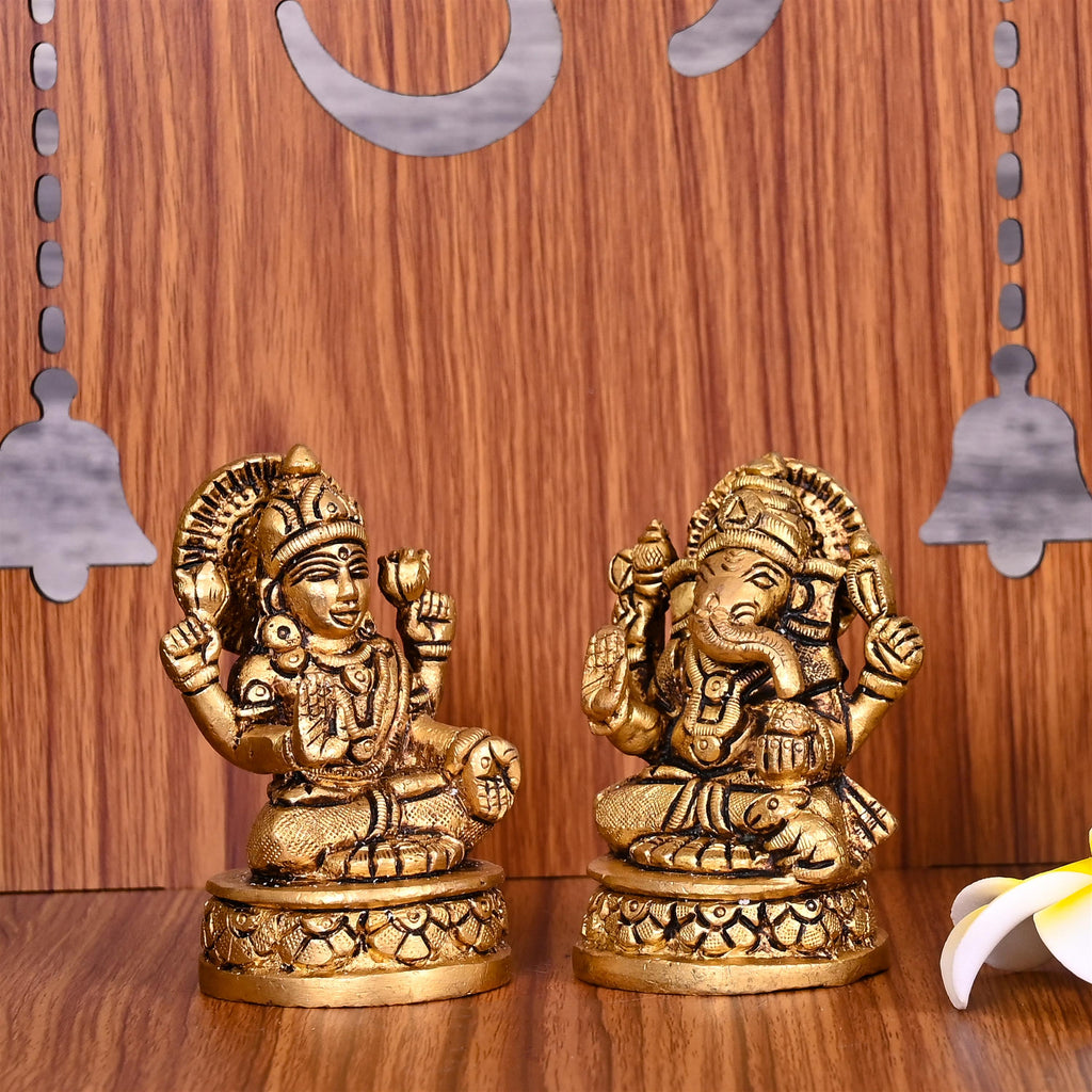 Brass Sitting Ganesha And Lakshmi Set (3.5 Inch) Vedansh Craft