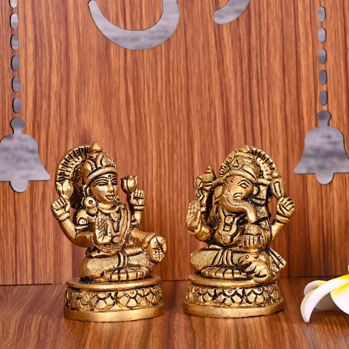 Brass Sitting Ganesha And Lakshmi Set (3.5 Inch) Vedansh Craft