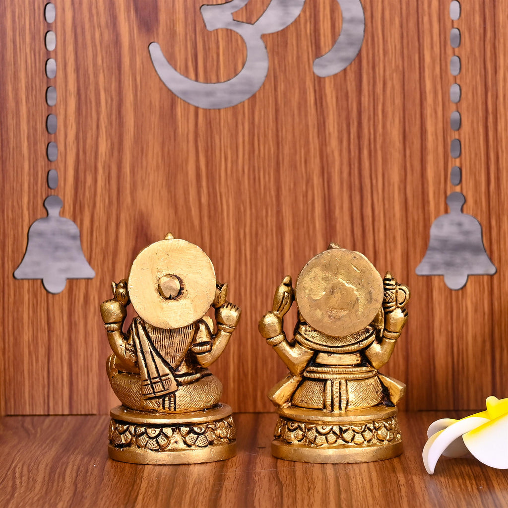 Brass Sitting Ganesha And Lakshmi Set (3.5 Inch) Vedansh Craft