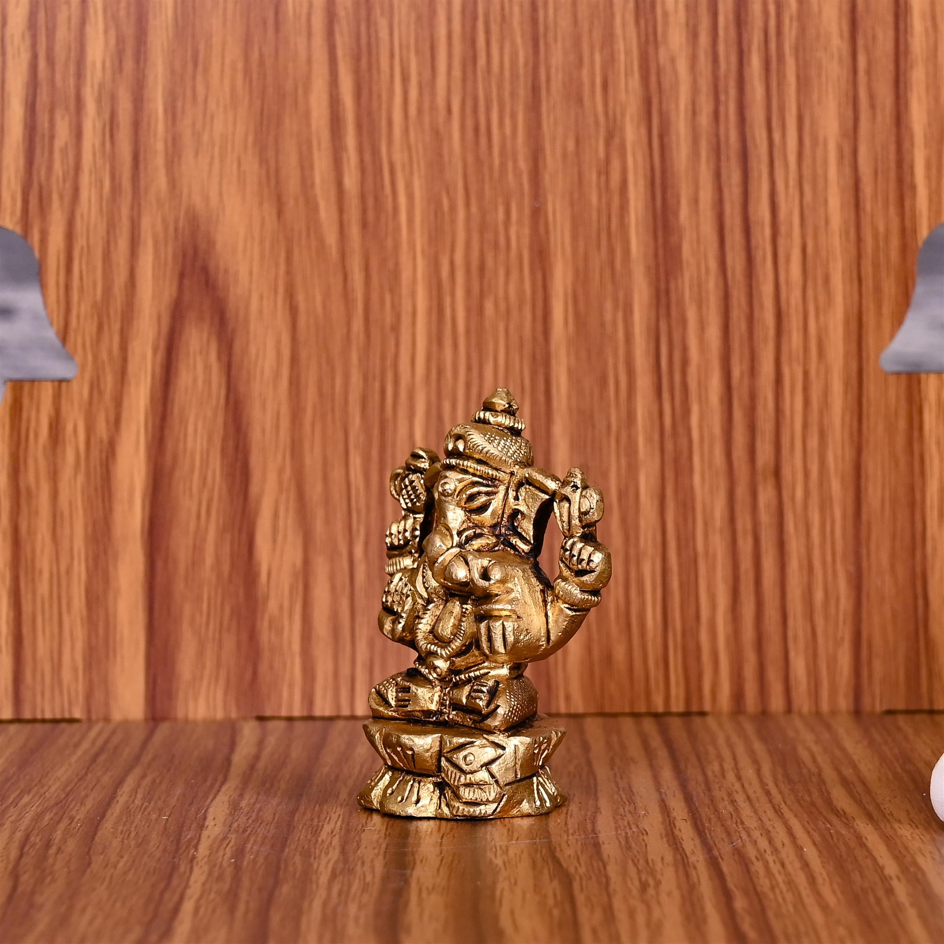 Brass Blessing Sitting Ganesha Idol (2.2 Inch) Vedansh Craft