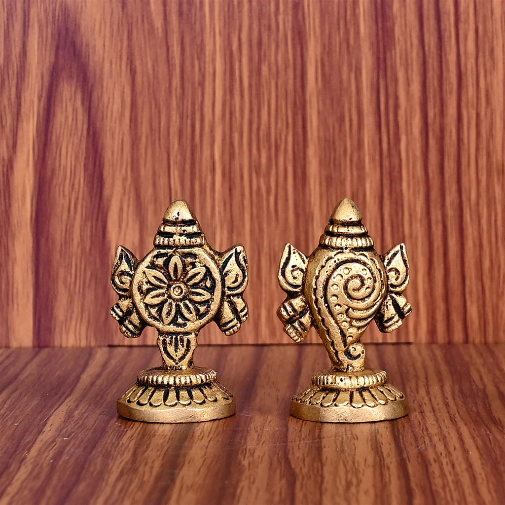 Brass Shankh Chakra Decor Set (1.5 Inch) Vedansh Craft