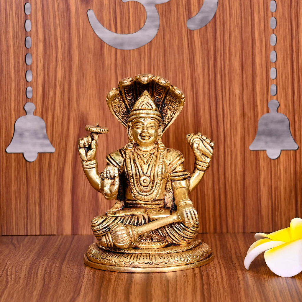Brass Sitting Lord Vishnu Idol (4.5 Inch) Vedansh Craft