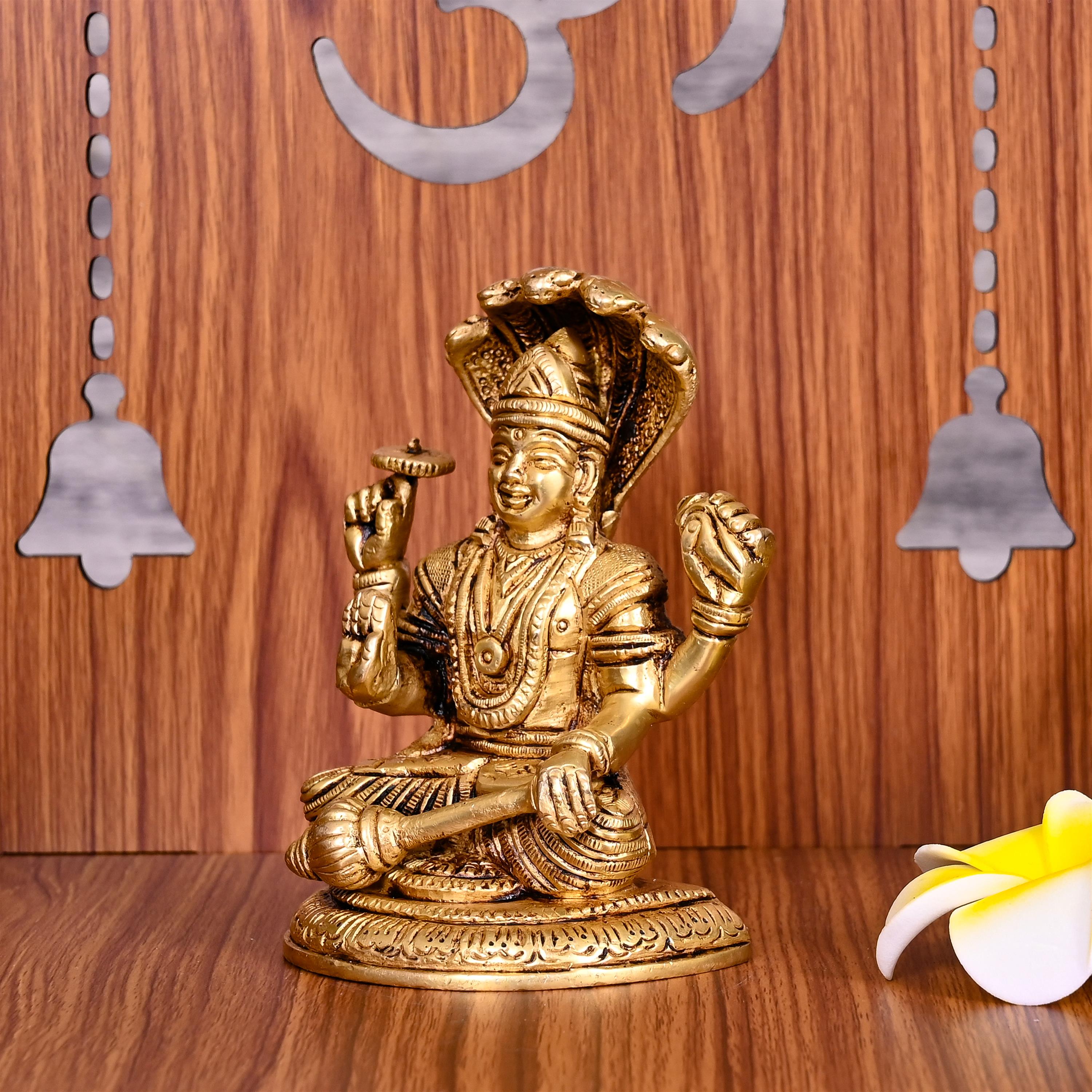Brass Sitting Lord Vishnu Idol (4.5 Inch) Vedansh Craft