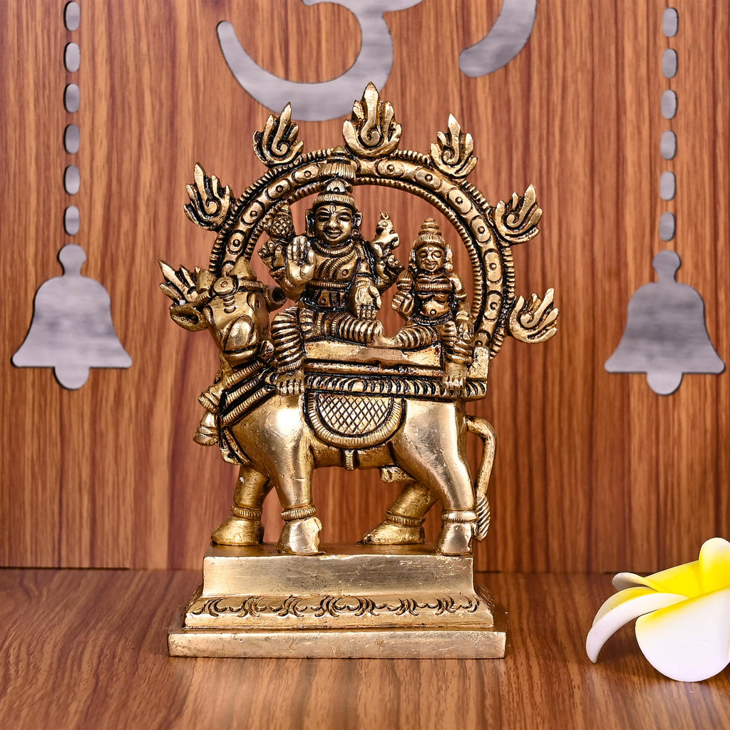 Brass Superfine Shiva Parvati With Nandi Idol (5.5 Inch) Vedansh Craft