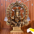 Brass Superfine Sitting Ganesha On Throne Idol (8 Inch) Vedansh Craft