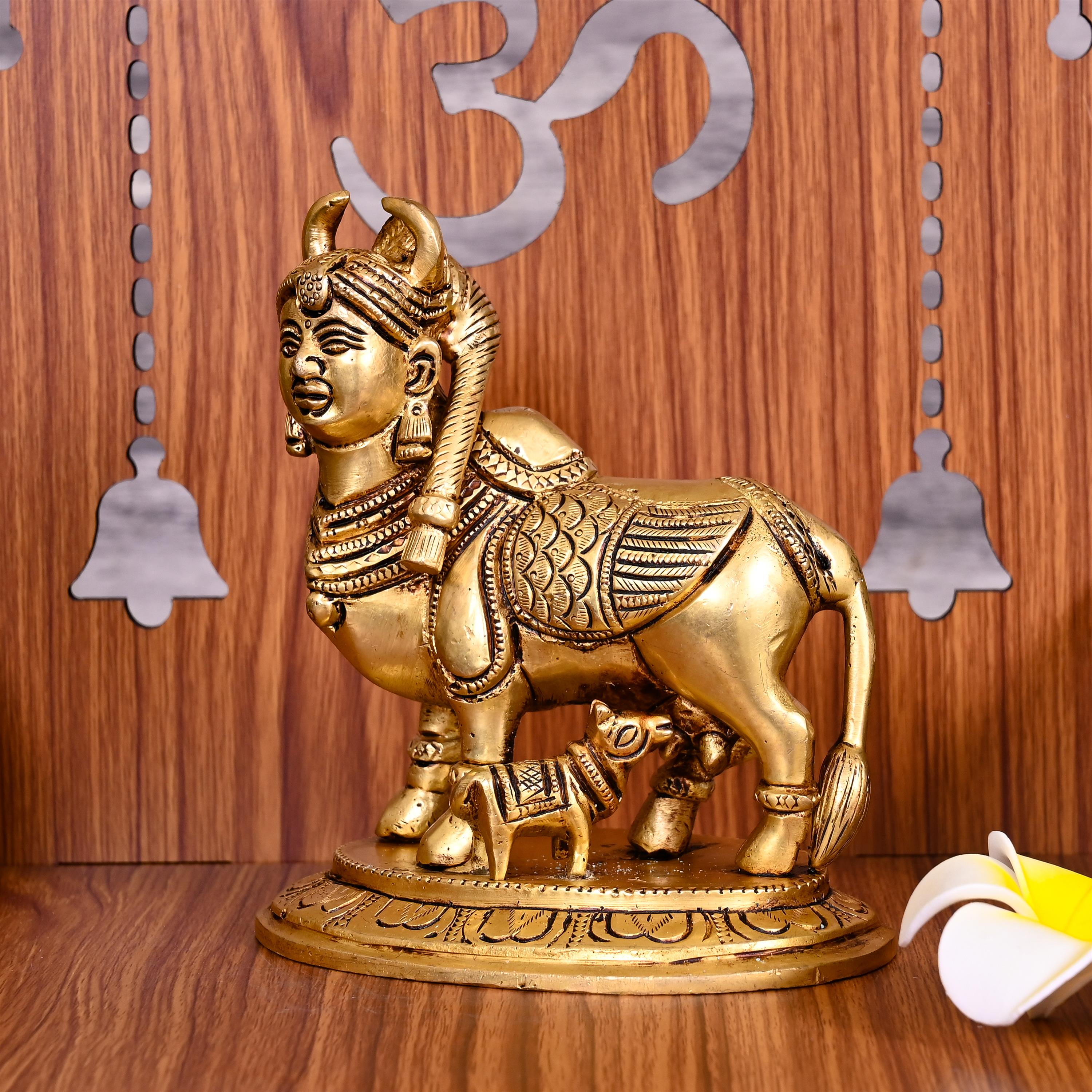 Brass Kamdhenu Cow With Calf Idol (5.5 Inch) Vedansh Craft