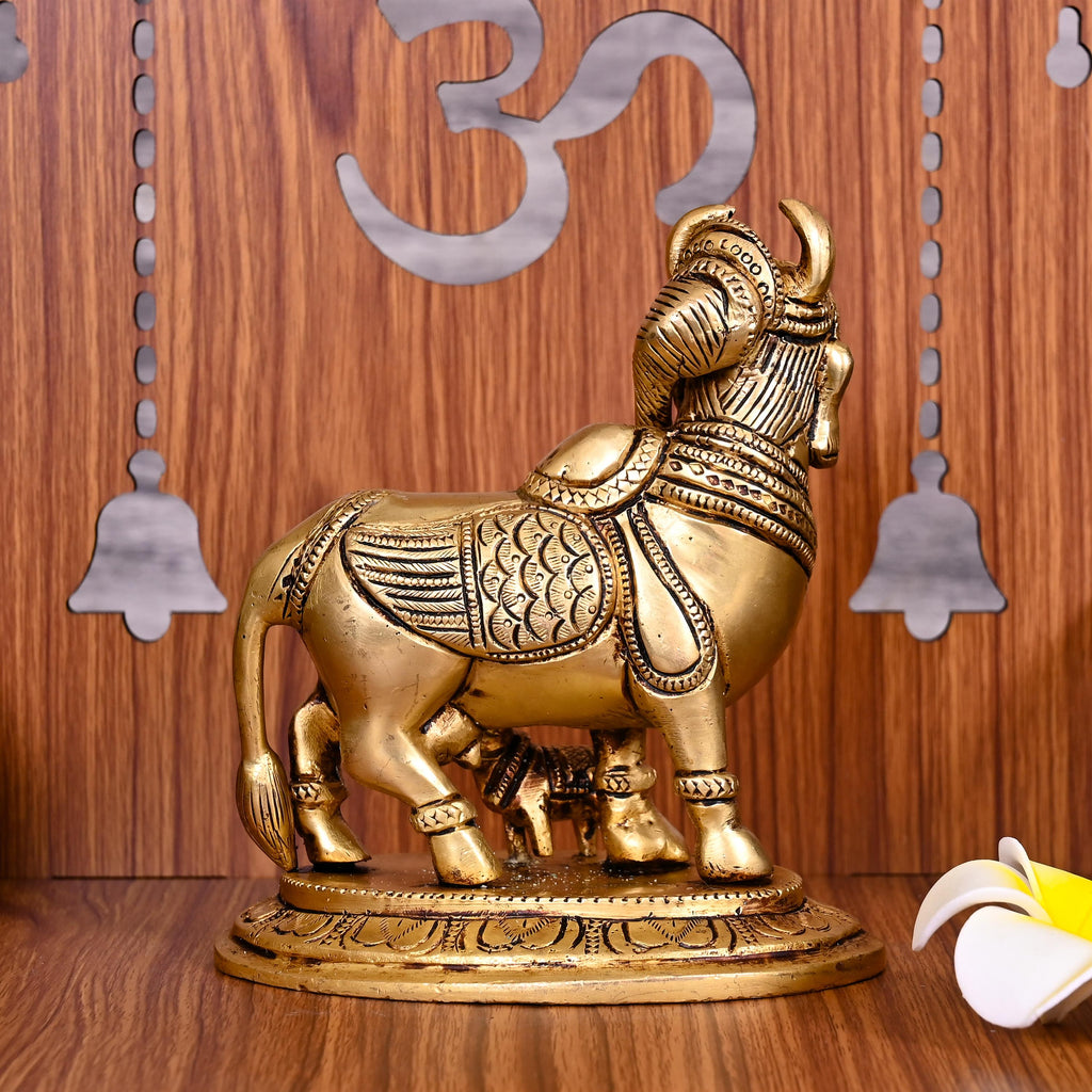 Brass Kamdhenu Cow With Calf Idol (5.5 Inch) Vedansh Craft