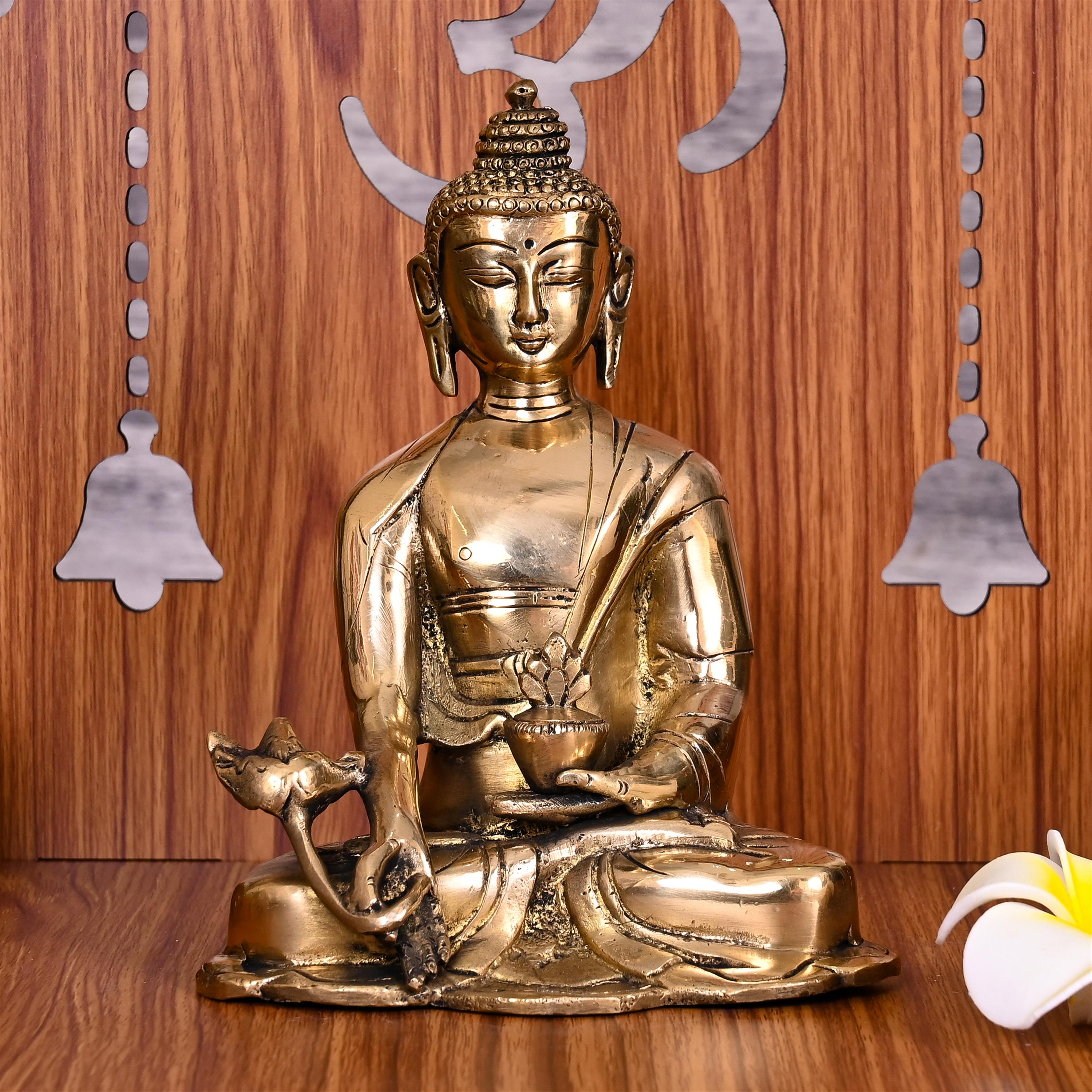 Brass Sitting Buddha Meditation Statue (6.5 Inch) Vedansh Craft