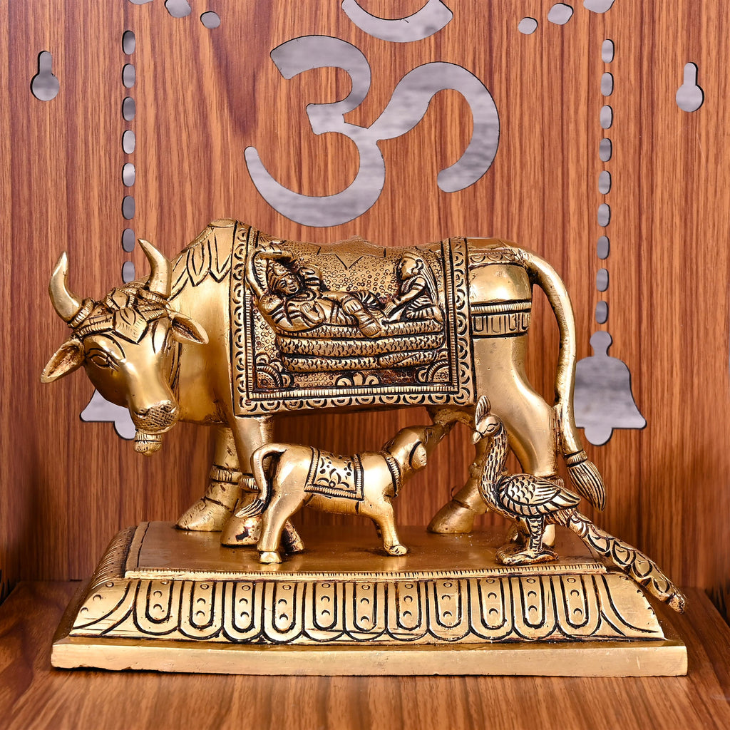 Brass Kamdhenu Cow With Calf Idol (5 Inch) Vedansh Craft