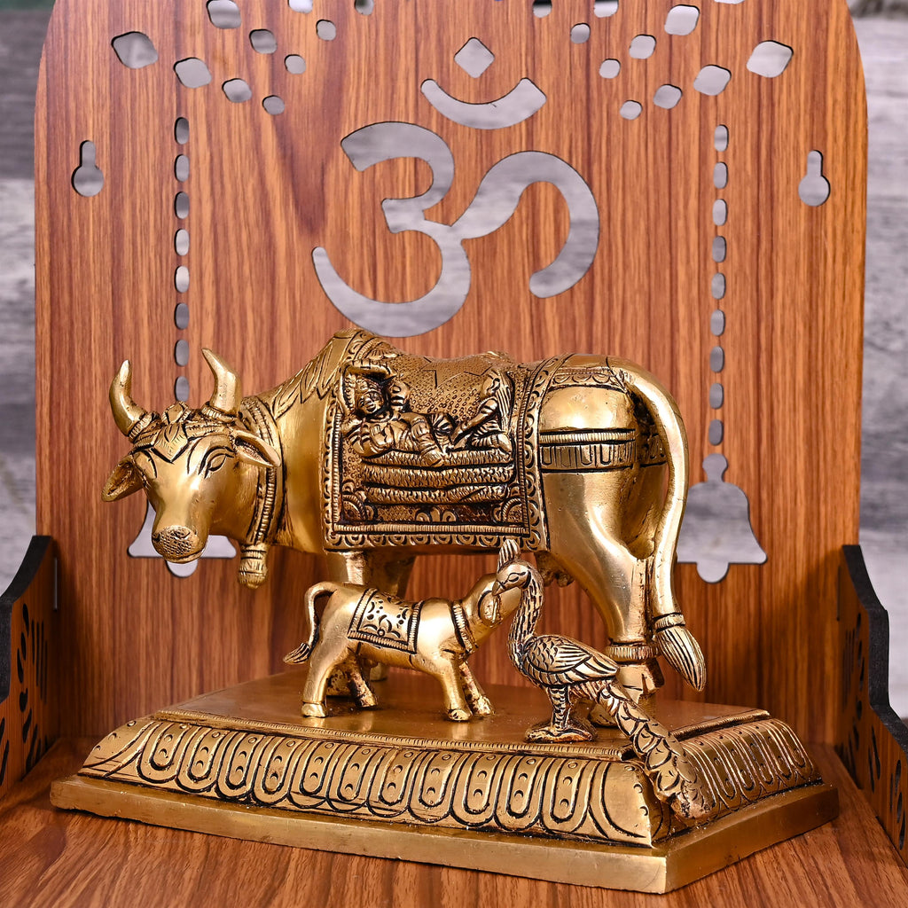 Brass Kamdhenu Cow With Calf Idol (5 Inch) Vedansh Craft