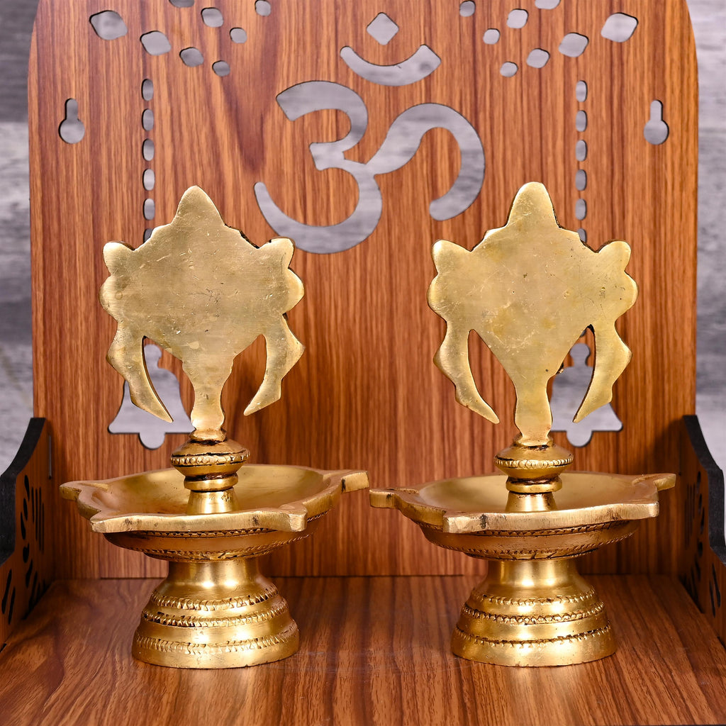 Brass Five Petal Shankh Chakra Diya Set (6 Inch) Vedansh Craft