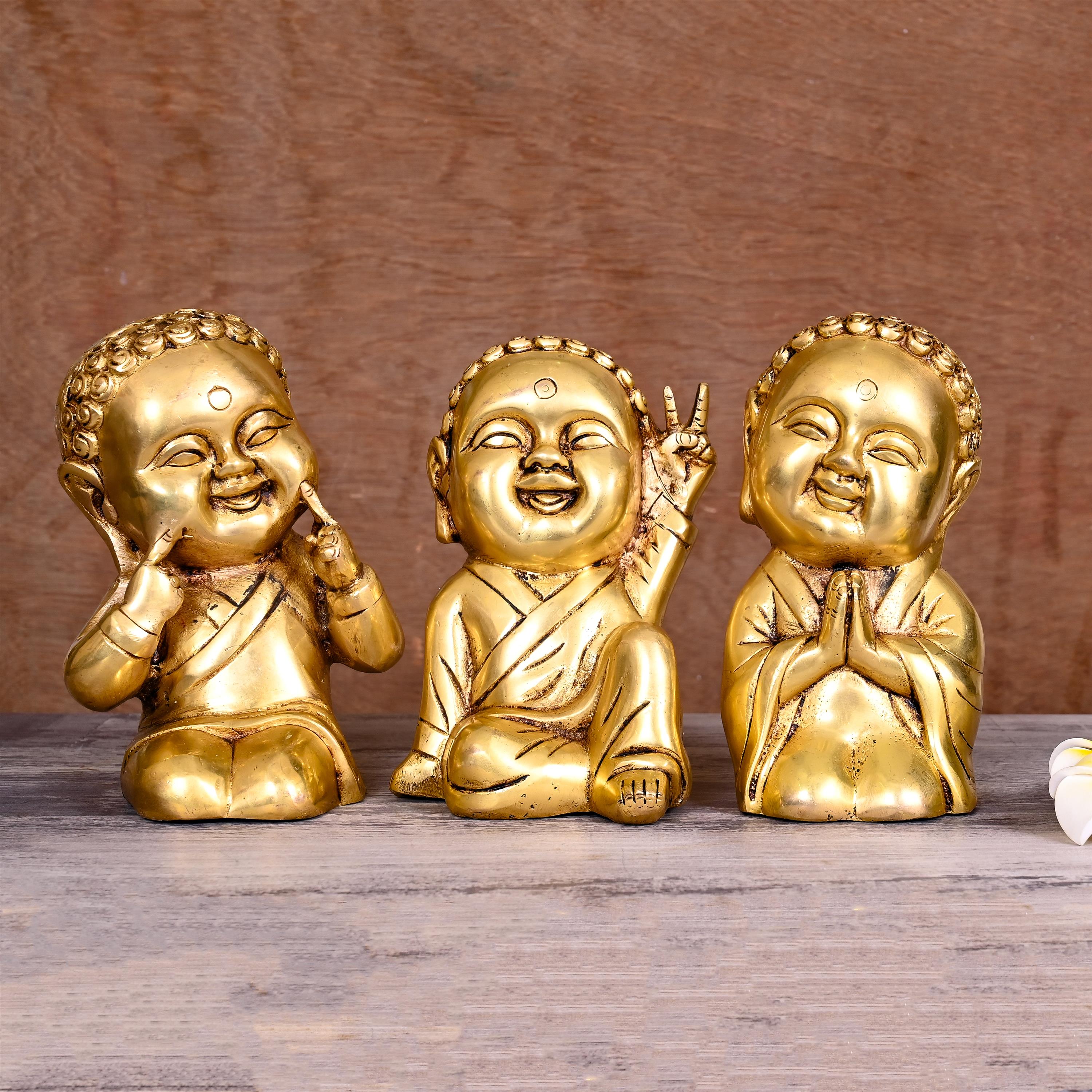 BRASS BABY LAUGHING BUDDHA STATUES (7") Vedansh Craft