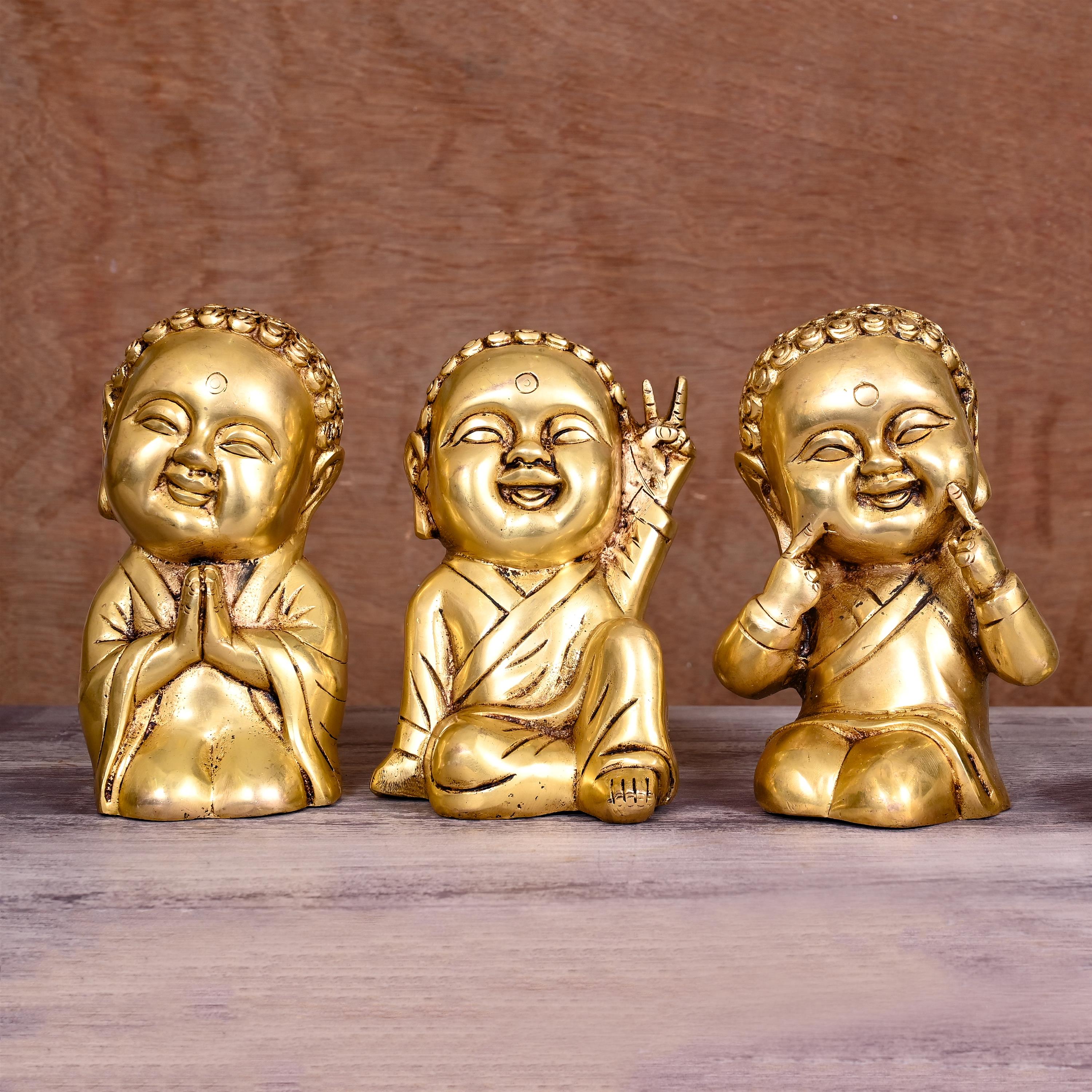 BRASS BABY LAUGHING BUDDHA STATUES (7") Vedansh Craft
