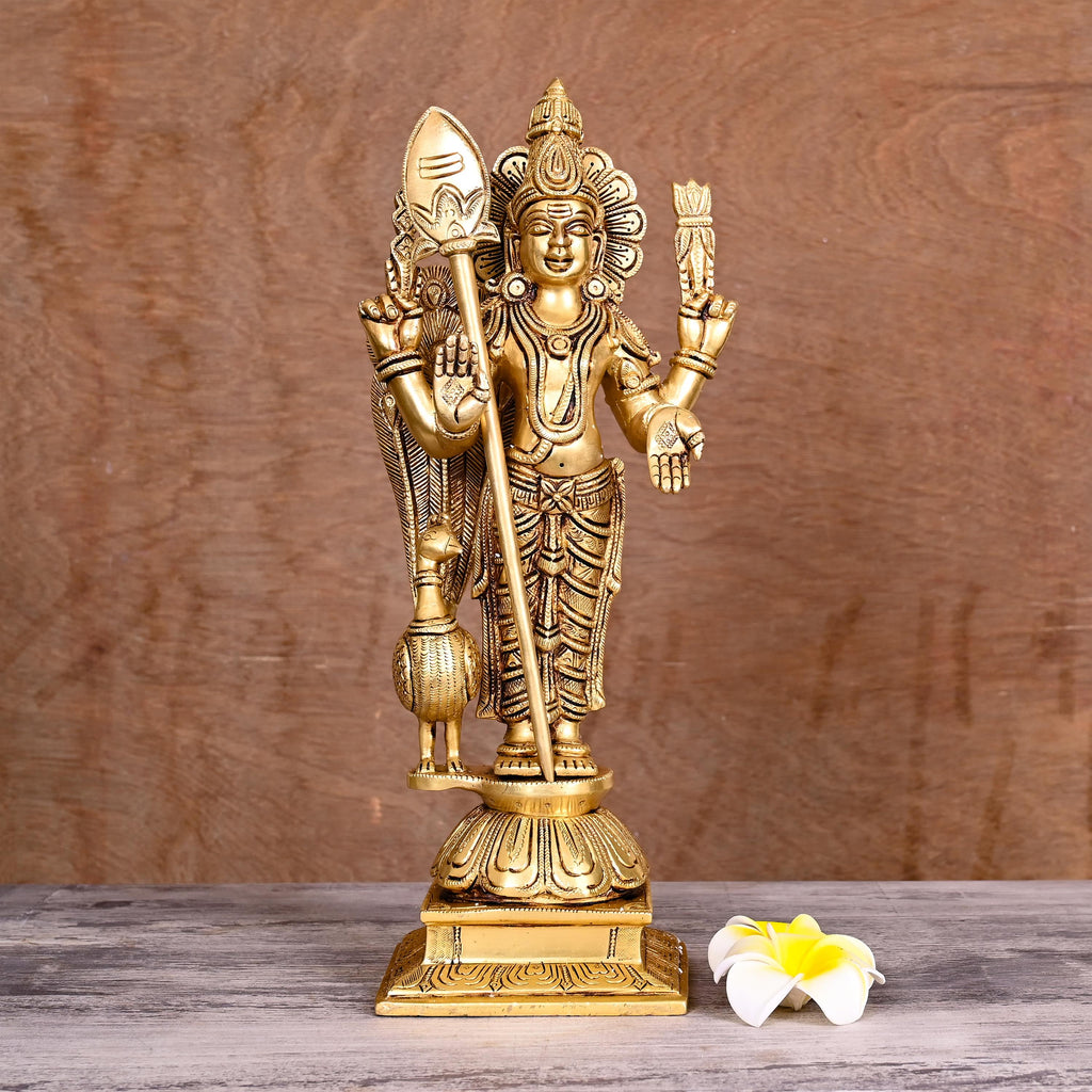 Brass Standing Lord Murugan/Kartikeya Idol (14 Inch) Vedansh Craft