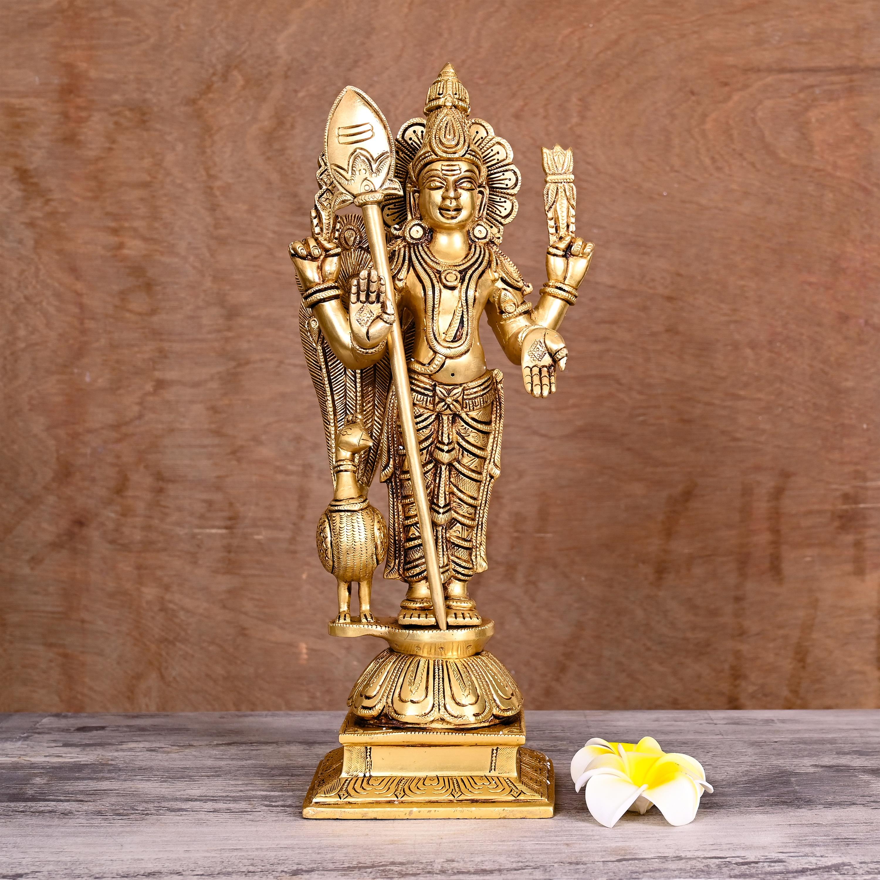 Brass Standing Lord Murugan/Kartikeya Idol (14 Inch) Vedansh Craft