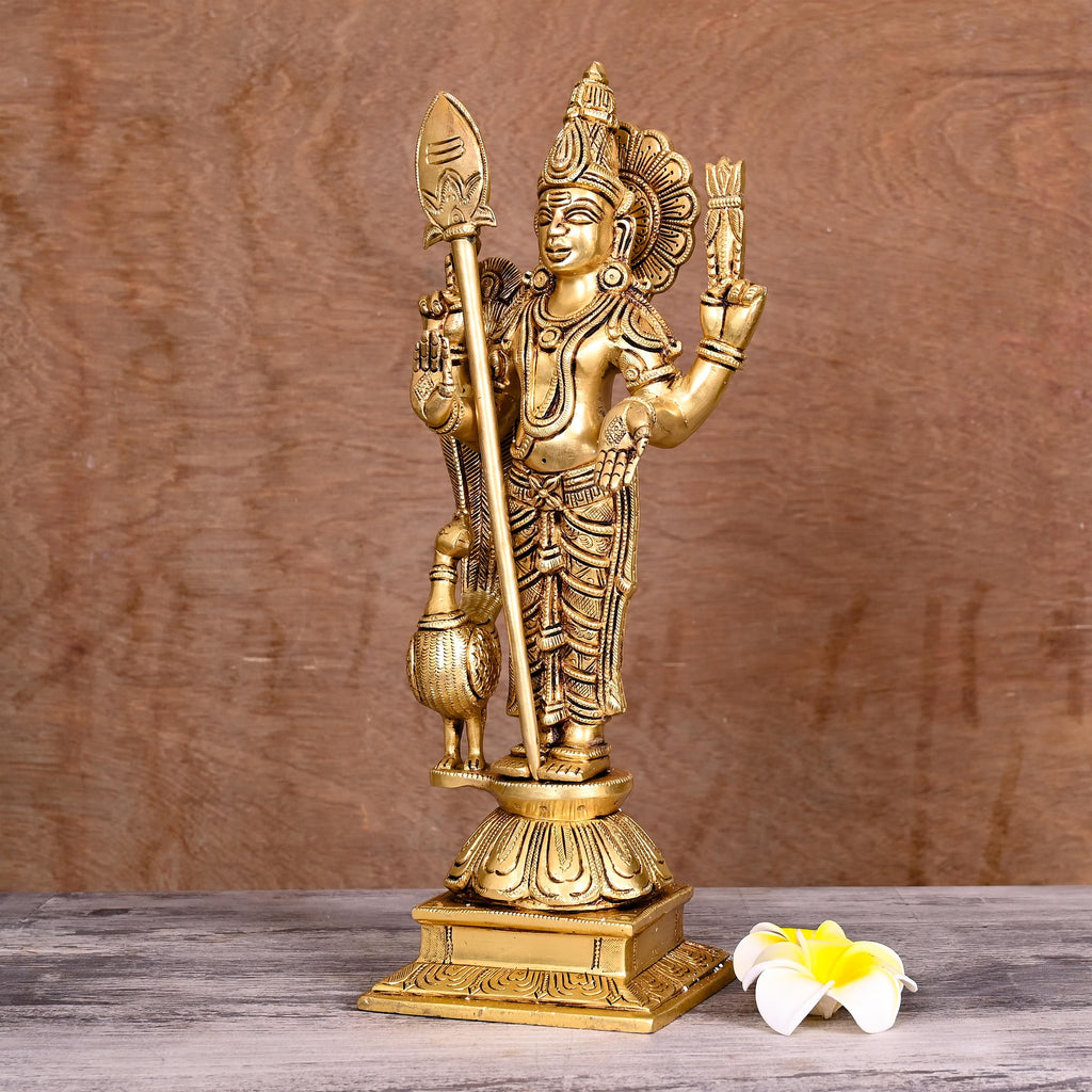 Brass Standing Lord Murugan/Kartikeya Idol (14 Inch) Vedansh Craft