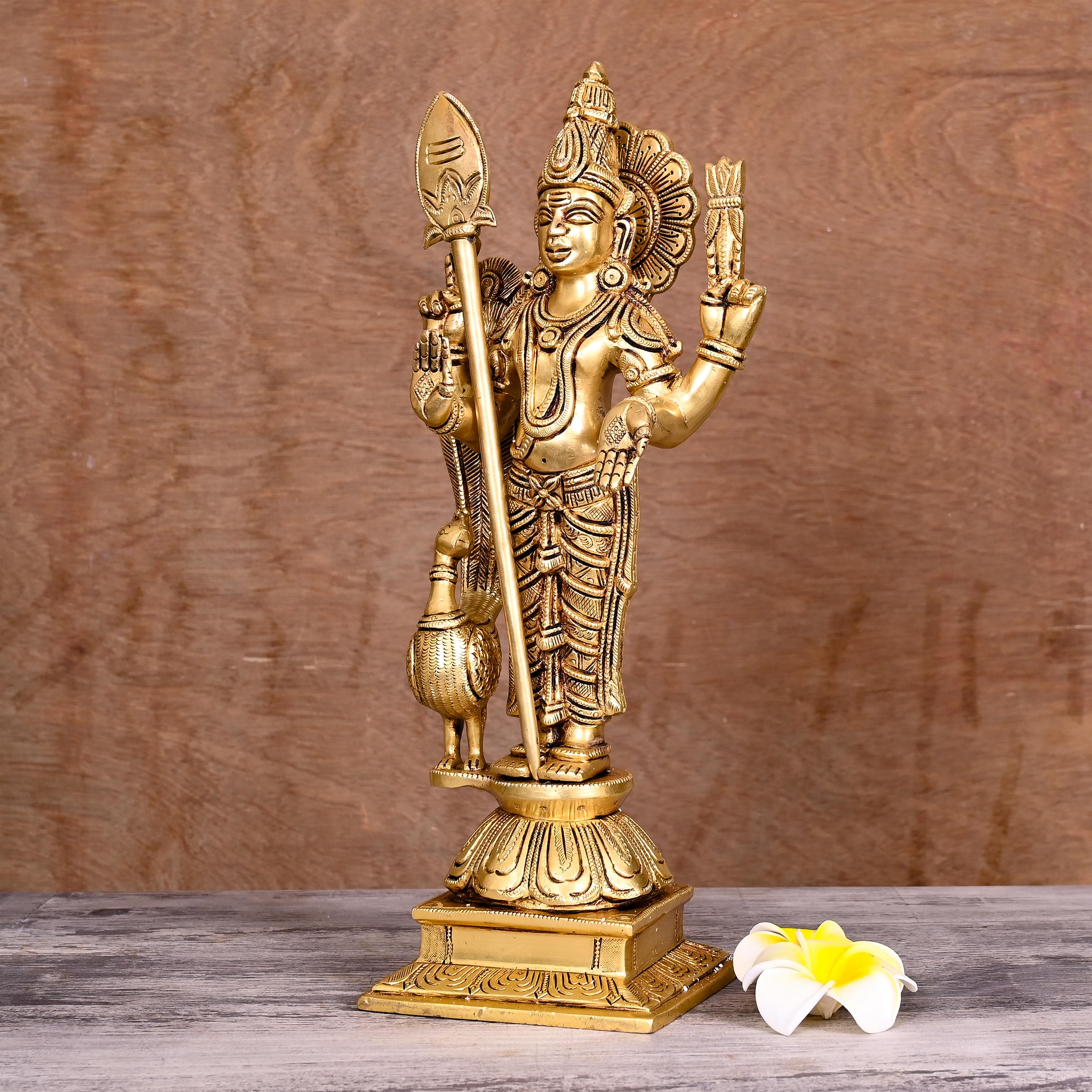 Brass Standing Lord Murugan/Kartikeya Idol (14 Inch) Vedansh Craft