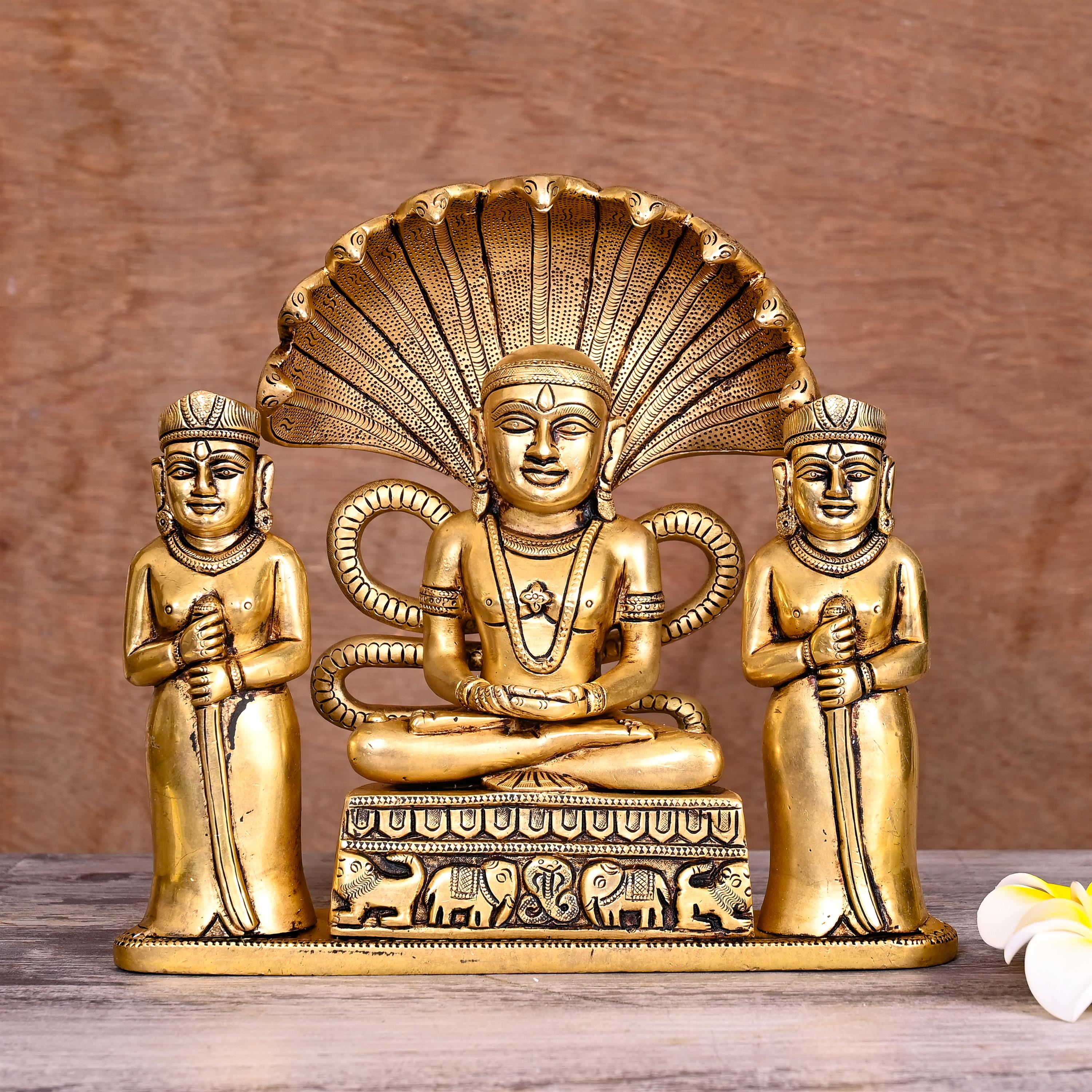 Brass Lord Parshvanatha Swamy Statue (8.5 Inch) Vedansh Craft