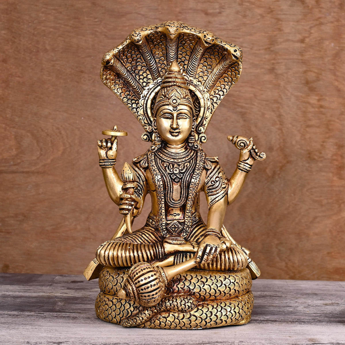 Brass Sitting Lord Vishnu Statue (13 Inch) Vedansh Craft