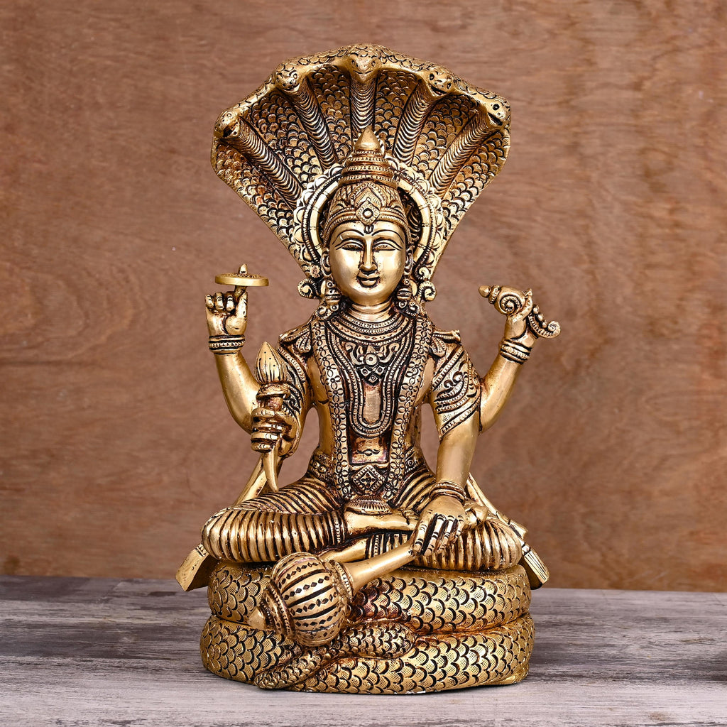 Brass Sitting Lord Vishnu Statue (13 Inch) Vedansh Craft