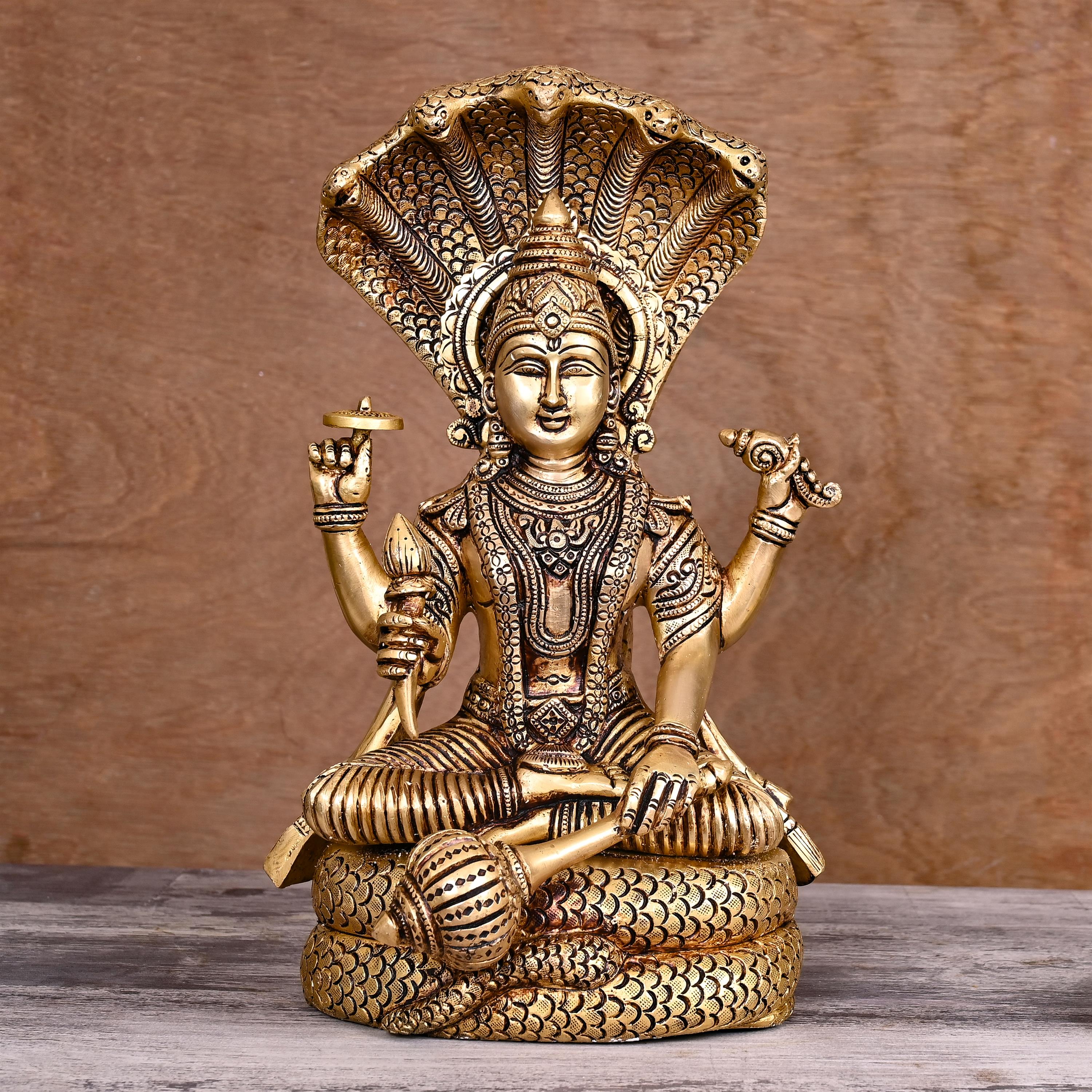 Brass Sitting Lord Vishnu Statue (13 Inch) Vedansh Craft
