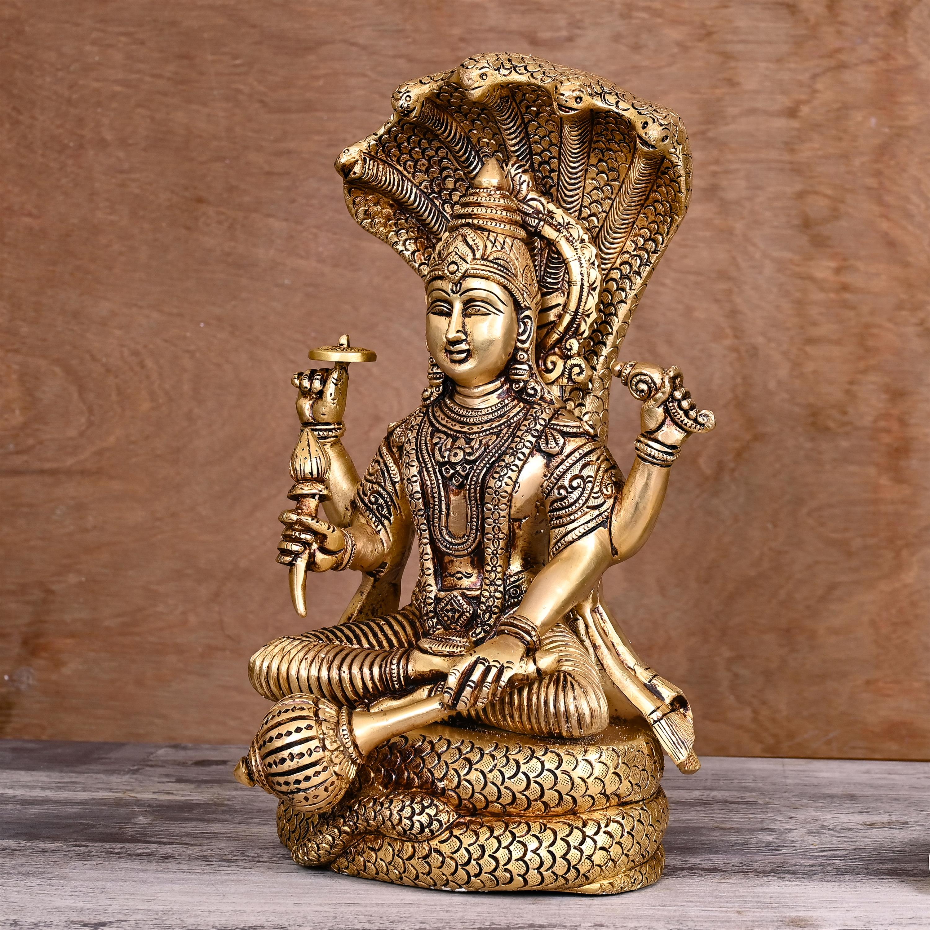 Brass Sitting Lord Vishnu Statue (13 Inch) Vedansh Craft