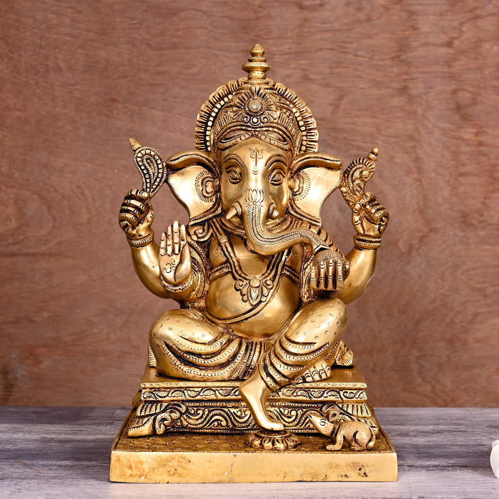 Brass Blessing Sitting Ganesha Statue (12 Inch) Vedansh Craft